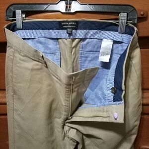 Banana Republic Khaki Pants with Navy Waistband and Light Blue Gingham Trim